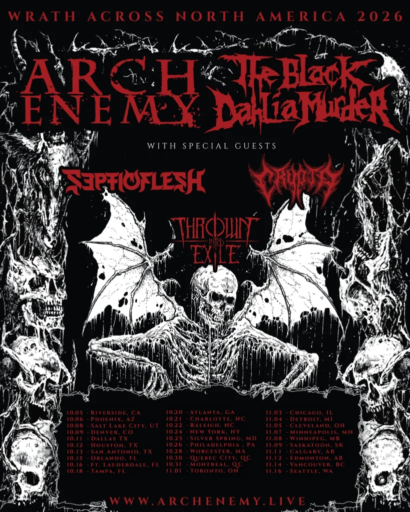 Crypta anuncia a massiva turnê 'Wrath Across America Tour 2026' ao lado de Arch Enemy e SepticFlesh pela América do Norte